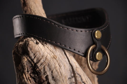 Leather BDSM Collar - Black & Bronze