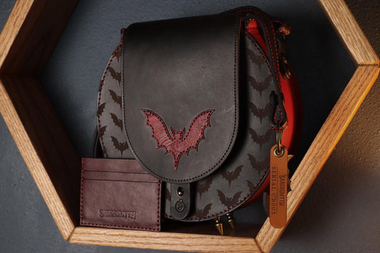 Black & Red One-of-a-Kind Bat Crossbody Handbag