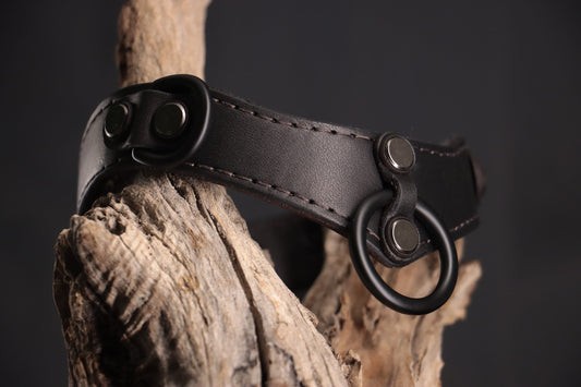 Leather BDSM Collar - Black on Black