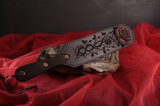 Leather Spanking Paddle, Rose Design