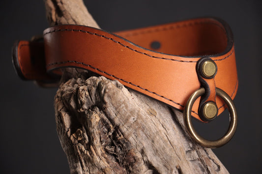 Leather BDSM Collar - Cognac & Bronze