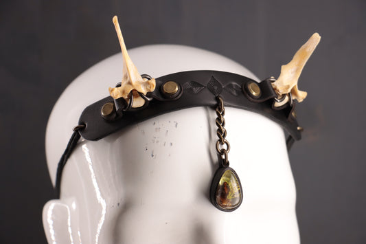 Bone Headband with Lichen Pendant (A)